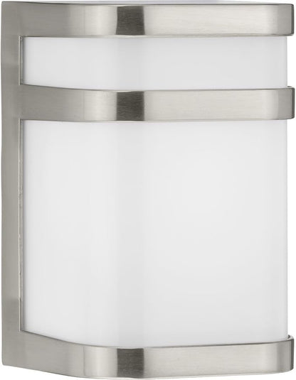 Progress Lighting Valera LED Collection 1-Light Matte White Acrylic Shade Modern Outdoor Small Wall Lantern Light Brushed Nickel