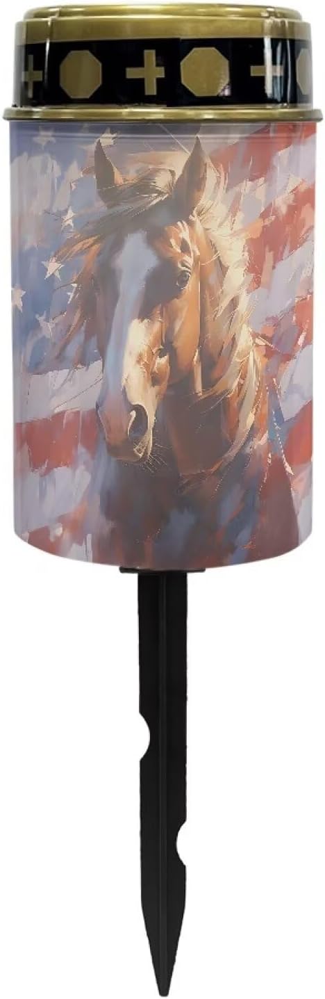 Solar Garden Stake Lights Horse American Flag Print Auto On/Off Solar Pathway Lights