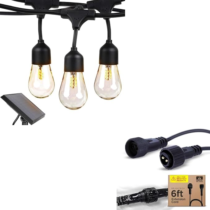Brightech Ambience Pro Solar Powered 27 Ft Outdoor String Lights with 6ft Pro Waterproof Extension Cable -