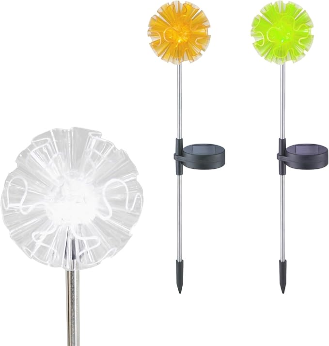 Outdoor Solar Powered LED Garden Light Landscape Lighting Waterproof Multi-color Color Changing Stake Light for Patio Yard Pathway Flowerbed Lawn Christmas Decorations Figurine Dandelion Pack of 2