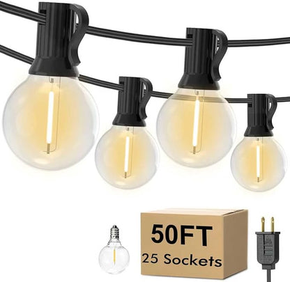 50FT Outdoor String Lights, 25+1 LED Plastic G40 Bulbs,Shatterproof & Connectable Patio Lights, Waterproof Hanging String Lights for Backyard, Bistro, Porch, Deck, Balcony,2700K Warm White