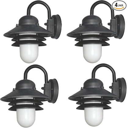 Solus S75VL Nautical Outdoor Wall Light Fixture – Black or White – Composite & Opal Acrylic Lens, LED Bulb Included, Non-Corrosive, Made in USA, (Black, Cool White (4000K), 4 Pack)