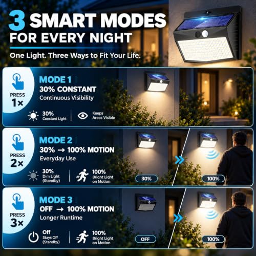 Solar Motion Sensor Outdoor Light 6 Pack, 168 LED, Black-Warm White