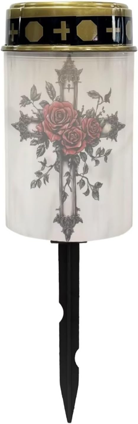 Solar Cross for Cemetery Grave Rose Grave Decorations for Cemetery Waterproof Dusk to Dawn Sensor Solar Grave Lamp for Cemetery Bereavement Gifts