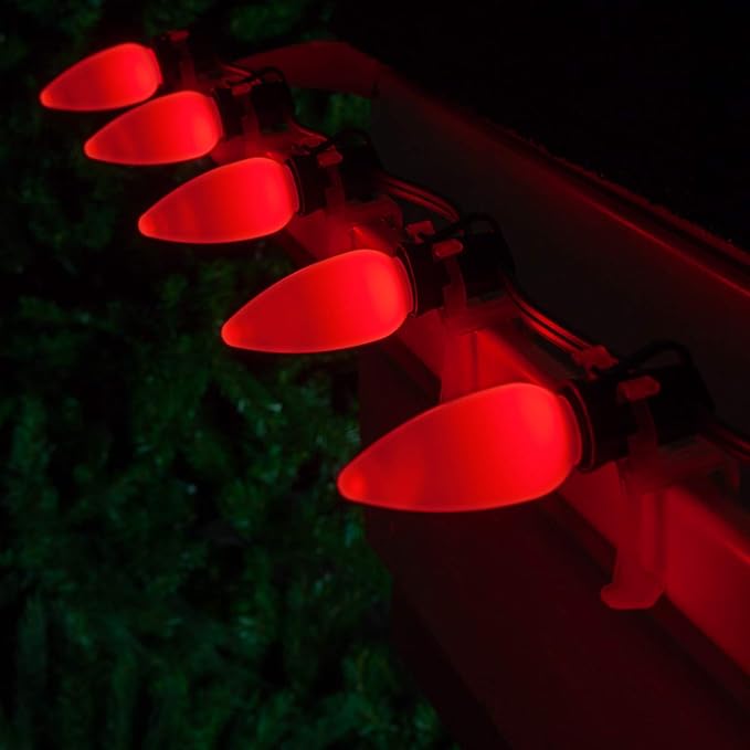 Wintergreen Lighting 50 C9 OptiCore LED Commercial Outdoor Christmas Lights – Heavy Duty Christmas String Lights; Green Wire (50 ft, Red Smooth/Opaque)