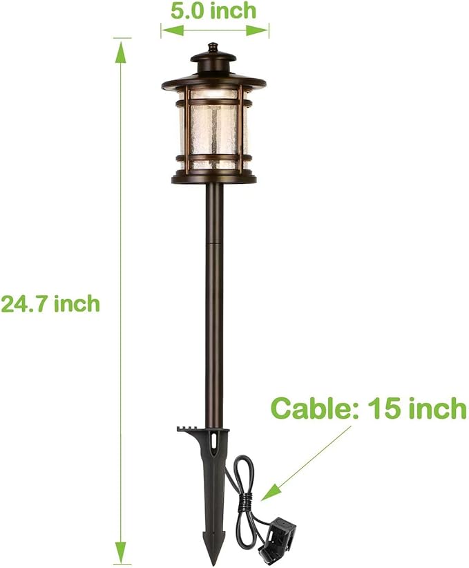 hykolity Low Voltage ORB LED Landscape Path Light W/Crackled Shade, 3.4W 155LM 12V Wired Outdoor LED Walkway Light, Die-cast Aluminum Construction, 30-Watt Equivalent, 6 Pack