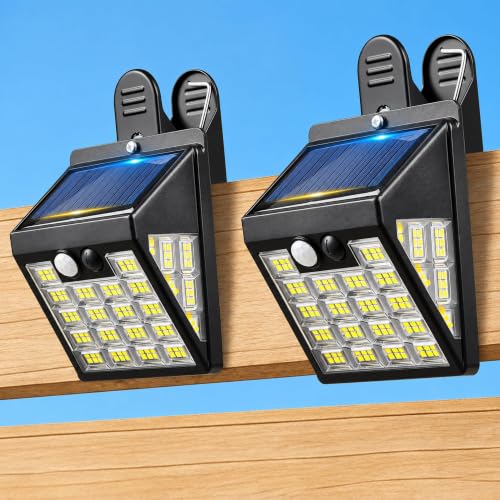 160LEDs Clip on Solar Lights Outdoor, Motion Sensor Solar Lights, Solar Fence Lights Outdoor, IP65 Waterproof Solar Wall Lights for Deck Yard Garden Camping (2 Pack)