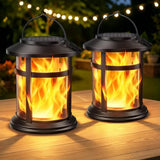 Solar Lanterns Outdoor Waterproof, 2 Pack Upgraded Flickering Flame Hanging Solar Lights for Outside Decorative, Solar Powered Lanterns Lighting for Garden Patio Table Porch Decor Gifts