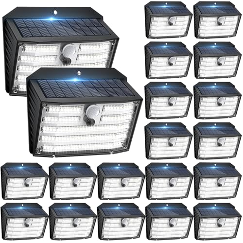 [20 Packs] Solar Motion Lights Outdoor, Ultra Bright Solar Fence Lights with Motion Sensor, IP65 Waterproof Security Light 3 Modes, 270° Lighting Angle, Wall Lights for Deck Patio Fence Garage Door