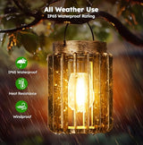 2 Pack Solar Lanterns Outdoor Waterproof, Retro Hanging Lantern, Bronze