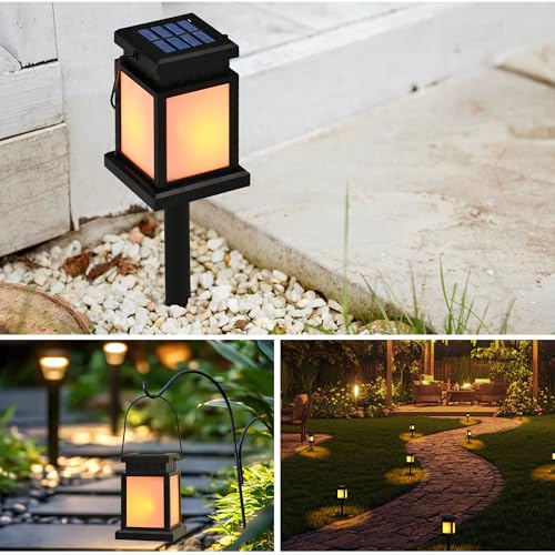 GIGALUMI Solar Lanterns Outdoor Waterproof 8 Pack Flame Effect Flickering