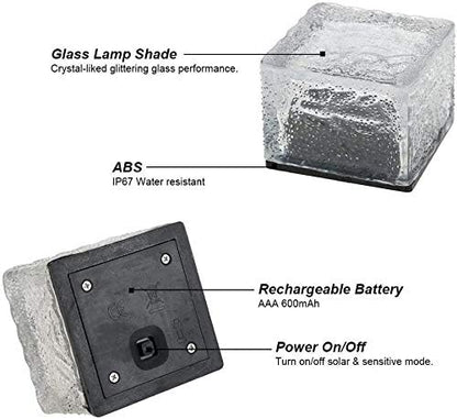 4 Pack Solar Path Ice Cube Lights Outdoor, Waterproof Glass LED Glass Clear Brick in-Groud Buried Festive Light Night Lamp for Garden Courtyard Pathway Patio Pool Pond Decoration(Red)