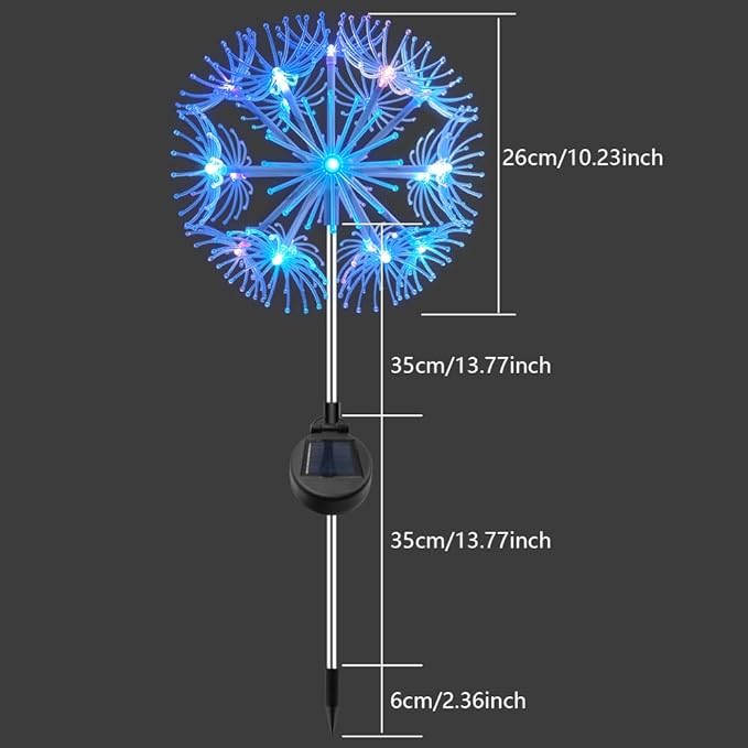 2 Pack Solar Garden Lights, LED Dandelion Light, IP44 Waterproof Solar Firework Light for Halloween Yard Garden Decorations, Waterproof LED Sparkler for Patio Pathway Walkway