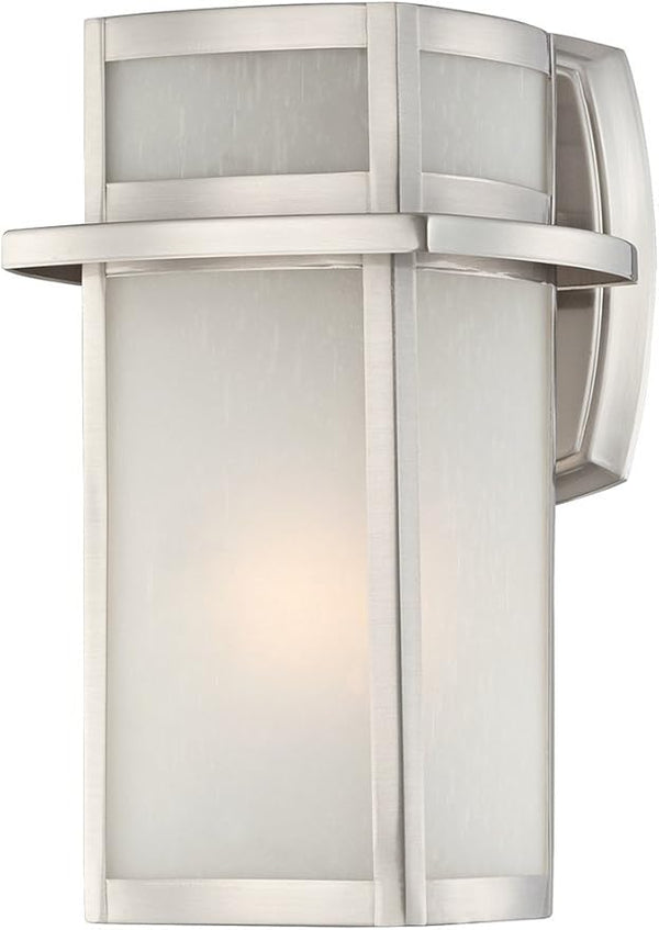 Possini Euro Design Delevan Modern Outdoor Wall Light Fixture Brushed Nickel Steel 11 1/4" Frosted Seedy Glass Damp | Lumora