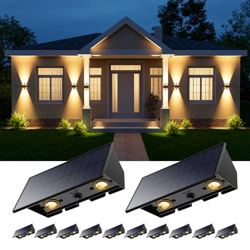 12 Pack Warm White Solar Power Fence Wall Light Outside Up and Down