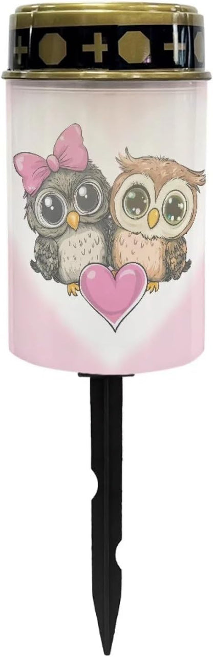 Cute Owl Solar Landscape Lights Outdoor Solar Heart Garden Stake Lights for Patio Lawn Garden Decor Solar Outdoor Love Sign for Gravesites Memorial and Ideal Presents for Loved Ones