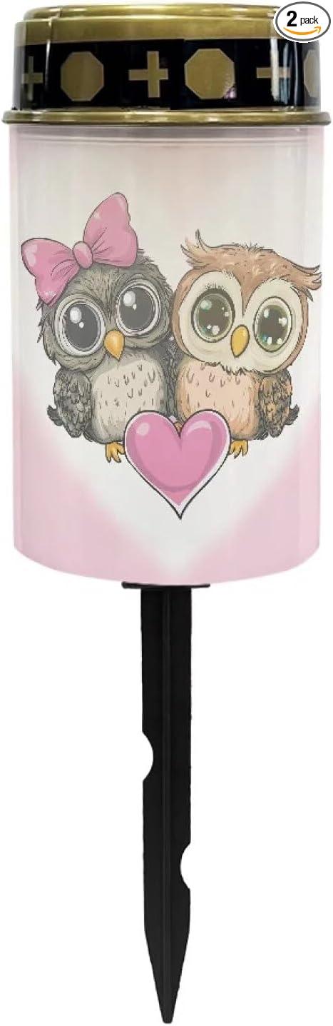 Cute Owl Solar Landscape Lights Outdoor Solar Heart Garden Stake Lights for Patio Lawn Garden Decor Solar Outdoor Love Sign for Gravesites Memorial and Ideal Presents for Loved Ones