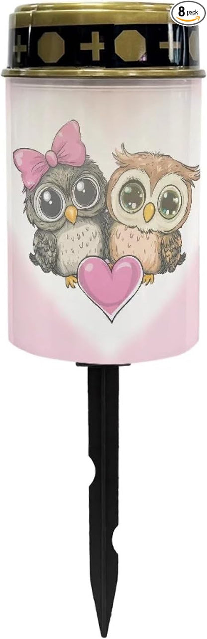 Cute Owl Solar Landscape Lights Outdoor Solar Heart Garden Stake Lights for Patio Lawn Garden Decor Solar Outdoor Love Sign for Gravesites Memorial and Ideal Presents for Loved Ones