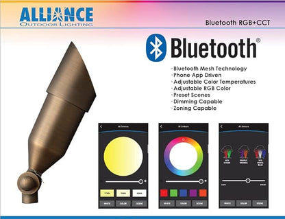 Alliance Outdoor Lighting BL200-BT Bluetooth Bullet Light, Integrated LED Bluetooth Landscape Lighting, Dimmable Path Spotlight, Solid Brass with Aged Brass Finish, 7.25 in x 2.5 in x 1.75 in