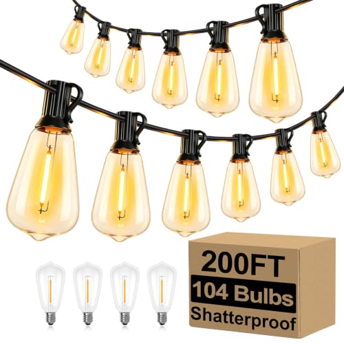Brightever 200FT Outdoor String Lights 104 Bulbs, 2200K Amber Lights
