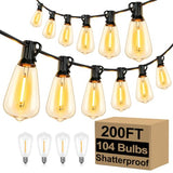 Brightever 200FT Outdoor String Lights 104 Bulbs, 2200K Amber Lights