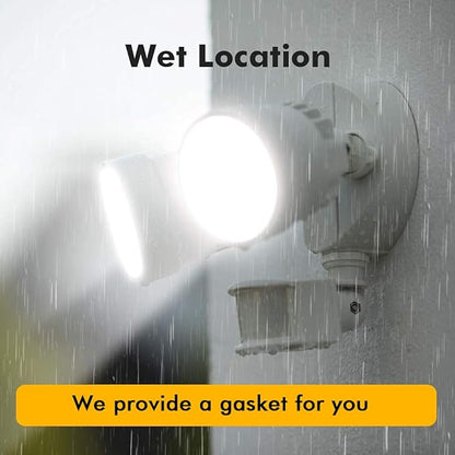LUTEC P6221W-PIR24 2000 Lumen 18 Watt 26 LED Motion Activated Integrated Dual-Head Flood Light Outdoor, IP54 Waterproof Exterior Security Floodlight for Patio, Garden, Yard, Warehouse-White