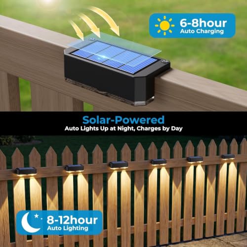 Solar Fence Lights Outdoor,Deck Light Waterproof,8 Pack Warm White