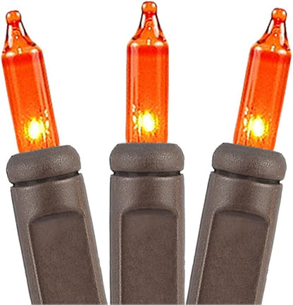 Novelty Lights 50 Feet 100 Bulbs Traditional Incandescent Mini Lights, Amber on Brown Wire with 6" Spacing, Commercial Grade and UL Listed for Indoor/Outdoor Use, End-to-End Connectable