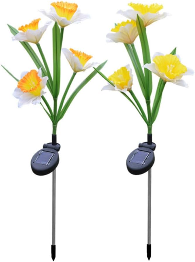 POPETPOP 2Pcs Solar Power LED Daffodil Flower Lights Lawn Insert Lights for Garden Decoration Orange Yellow White Yellow Flower Branches Energy Saving Outdoor Lighting