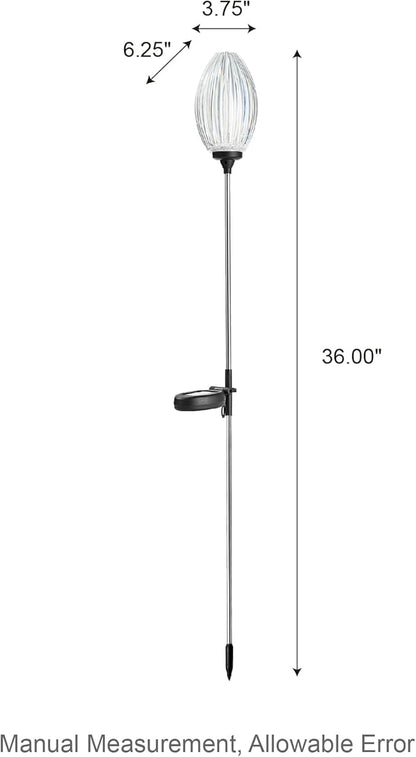 Glitzhome Solar Lights Outdoor 3 Pack Solar Oval Flower Stake Lights with Stainless Steel Pole for Garden Deck Patio Landscape Decorating
