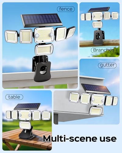 Solar Flood Lights Outdoor,5000LM Clip on Solar Lights with Motion Sensor