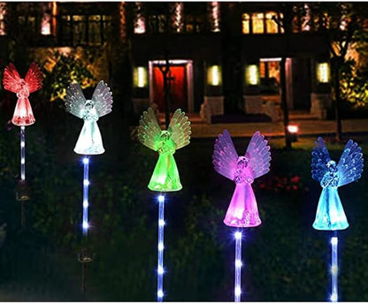 2 Pack Solar Powered Angel for Cemetery Decorations,Garden Stake Light Multi-Color Changing LED Waterproof Lawn Decorative Light for Garden Yard Patio Cemetery Grave Decorations