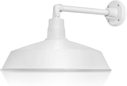 17in. White Finish Outdoor Gooseneck Barn Light Fixture with 13in. Long Extension Arm - Wall Sconce Farmhouse, Vintage, Antique Style - UL Listed - 9W 900lm A19 LED Bulb (5000K Cool White)