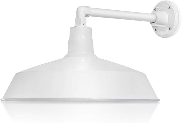 17in. White Finish Outdoor Gooseneck Barn Light Fixture with 13in. Long Extension Arm - Wall Sconce Farmhouse | Lumora