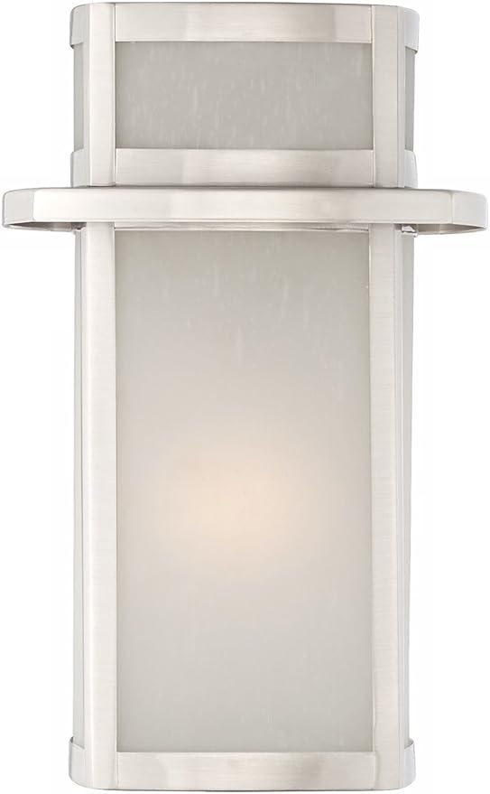Possini Euro Design Delevan Modern Outdoor Wall Light Fixture Brushed Nickel Steel 11 1/4" Frosted Seedy Glass Damp | Lumora