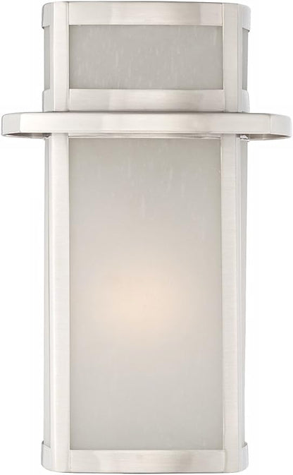 Possini Euro Design Delevan Modern Outdoor Wall Light Fixture Brushed Nickel Steel 11 1/4" Frosted Seedy Glass Damp Rated for Exterior House Porch Patio Outside Deck Garage Front Door Garden Home