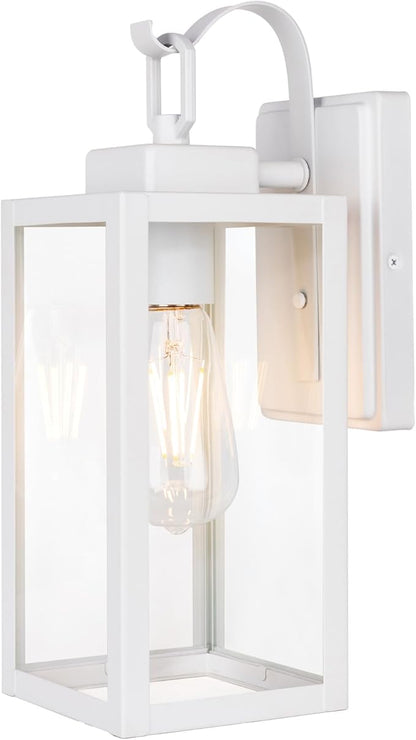 GRUENLICH Outdoor Wall Lantern, Wall Sconce for Porch Lighting Fixture, E26 Base Max 60W, Metal Housing Plus Glass, White Finish, Bulb Not Included, 1-Pack