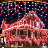 99ft Red and White Christmas Lights, 1216 LED Icicle Lights for Outside, Clear Wire Twinkle Light with 8 Modes Timer Waterproof for House Window Party Tree Holiday Patio Yard Home Decoration