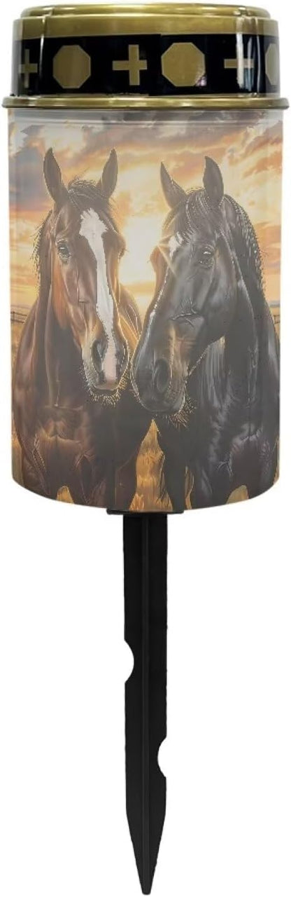 Horses Printed Outdoor Solar Garden Lights,Waterproof Solar Outdoor Lights,Solar Stake Lights for Cemetery Grave Garden Patio Yard Lawn Decoration