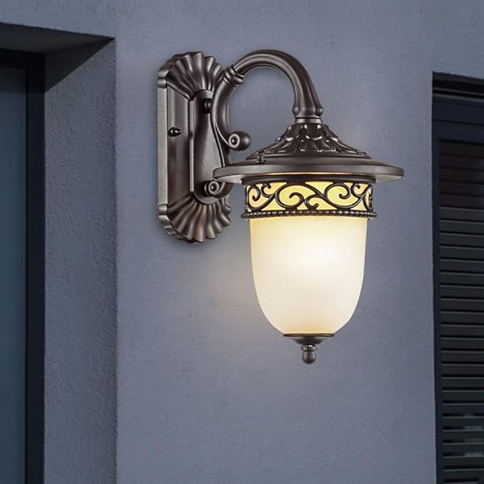 E26 Outdoor Waterproof Wall Sconce,European Style House Porch Lighting Mount Light,Sand Black Villa Exterior Courtyard Lantern with Frosting s Shade AlumiExpression artistique m Housing Lights