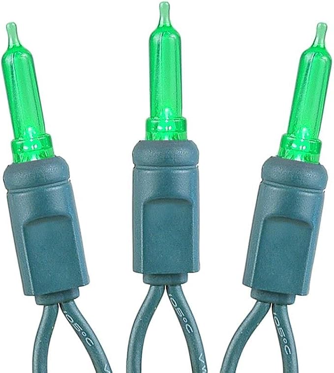 Novelty Lights Vintage Style T5 Green LED Christmas Lights, 11.5 Feet Green Wire String of 35 Mini Bulbs, UL Listed Indoor/Outdoor Tree Lighting