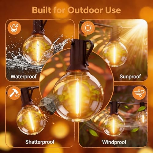 RTTY Outdoor String Lights 25 FT Waterproof, Patio Light 13 G40 LED Bulbs