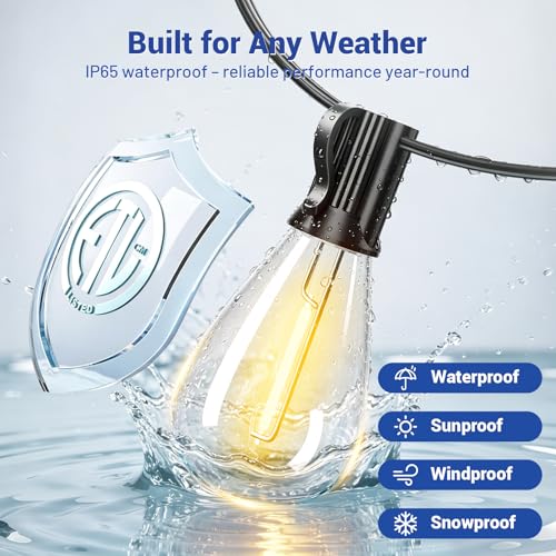 150FT Outdoor String Lights with Remote & Dimmable, 55+2 Shatterproof Waterproof Bulbs, Dimmable Outside Hanging Patio Lights for Backyard, Porch, Deck, Garden 2700K Warm White