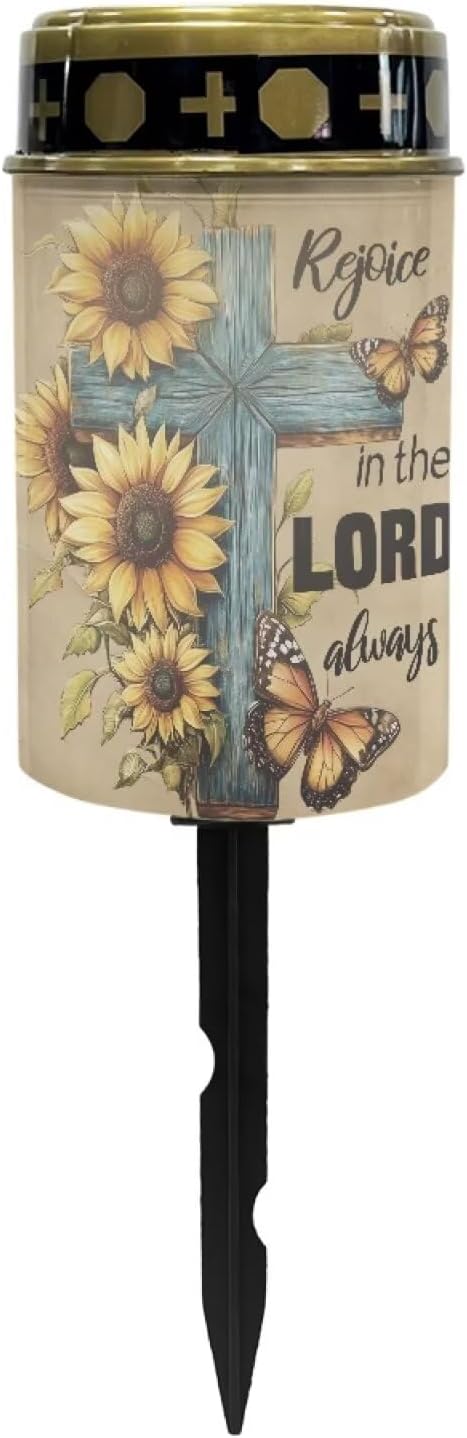 Bless Sunflower Solar Lights for Cemetery Grave Father Wing Waterproof Solar Powered Grave Lights Landscape Path Light LED Flameless Candle Decor