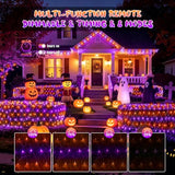 JMEXSUSS 200 LED Orange and Purple Net Lights, 9.8FT x 6.6FT, Plug in