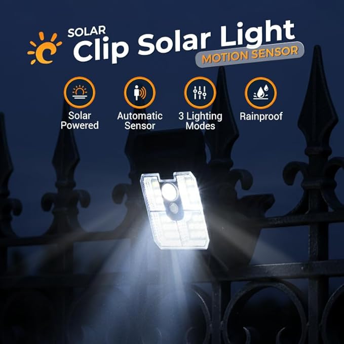 Solar Clip Light with Motion Sensor, 2026 New Portable Outdoor LED Light for Camping, Adjustable Clip On LED Light | Lumora