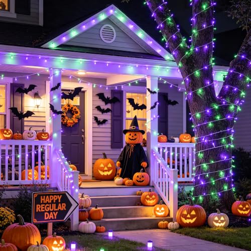 JMEXSUSS 200LED Halloween Lights Indoor Outdoor Purple Green Lights Plug in