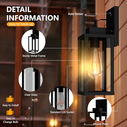 14.6 Inch Motion Sensor Dawn to Dusk Outdoor Sensor Light Fixture Anti-Rust Exterior Wall Lighting Waterproof Outdoor Wall Lantern for Porch Patio Front Door Garage - 2 Pack