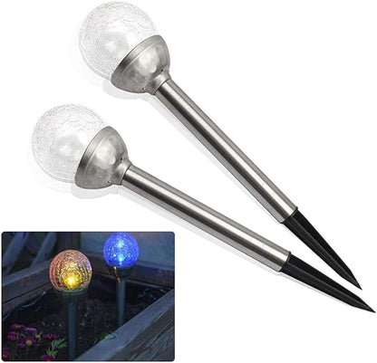 Solar Round LED Garden Lights, Modern Outdoor Pathway Lights, Color Changing White, 2.17x2.17x14.17 inches (5.5x5.5x36 cm), Silver