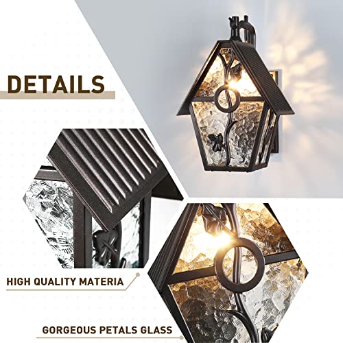 Rustic Outdoor Wall Lanterns Exterior Wall Mounted Sconce Light Designer Style Outdoor Light Fixtures for Home Patio Garden Garage Farmhouse Porch Lighting with Water Glass, Oil Rubbed Brown